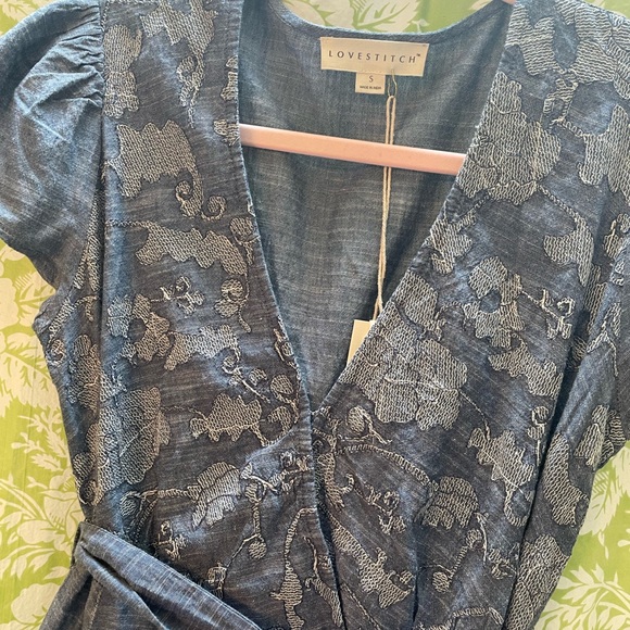 Lovestitch Janie Denim Blue Embroidered Midi Dress - Picture 9 of 12